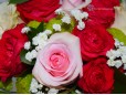 Aranjament cu trandafiri colorati si santini